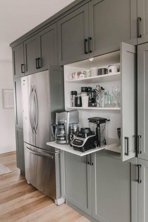 appliances for cooking area- refrigerator, kettle, microwave, mixer, etc