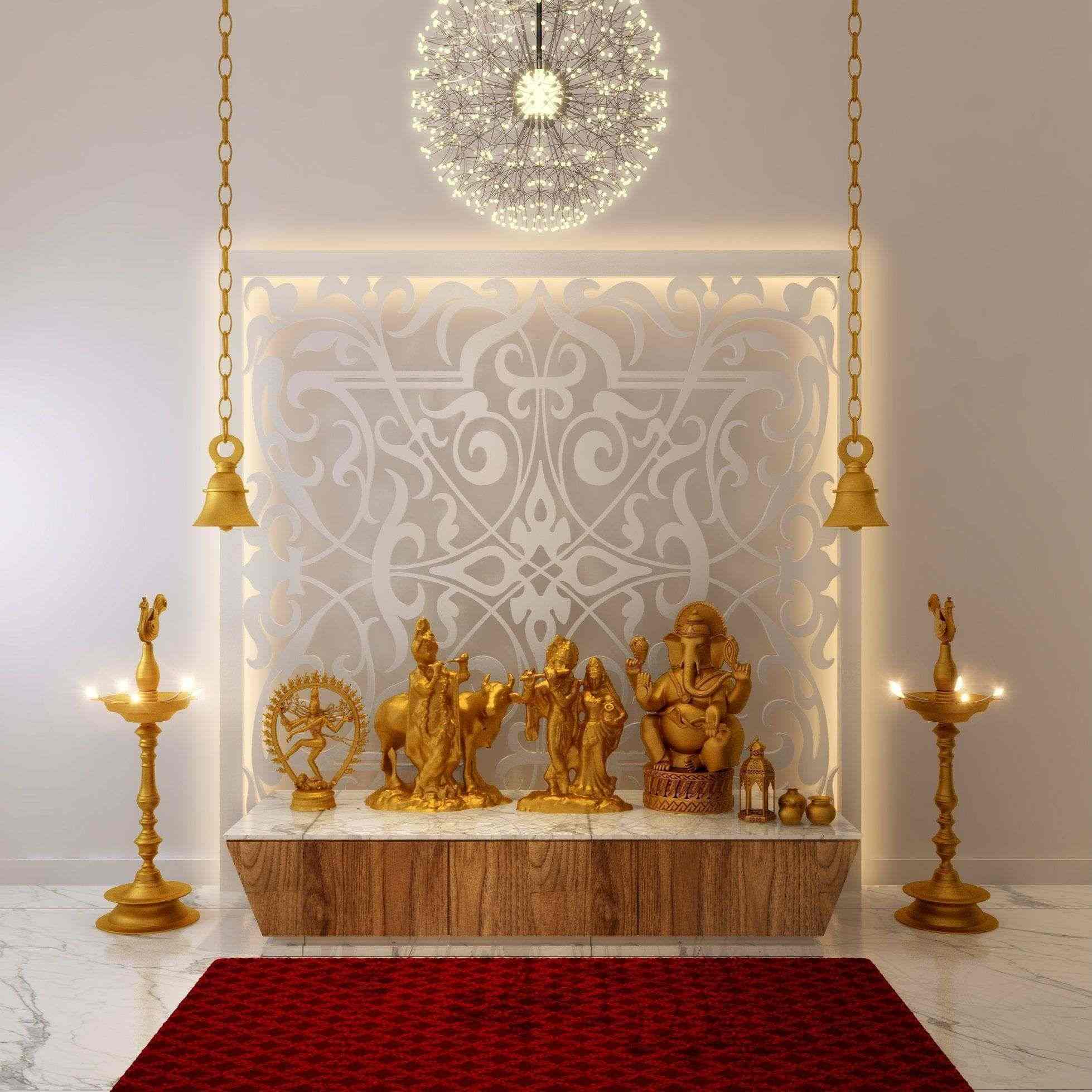 white pop prayer room with bells and candles
