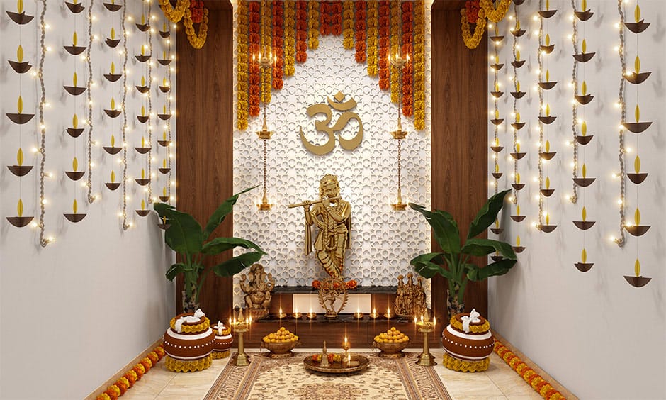 prayer room with white walls and floral decoration