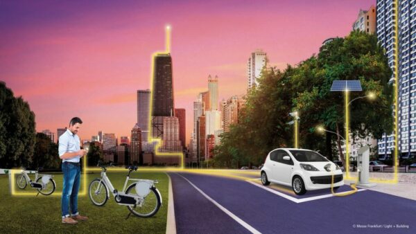 light + building 2022 autumn edition, trade fair banner, expo on lighting, smart buildings, e charging infrastructure, and energy management