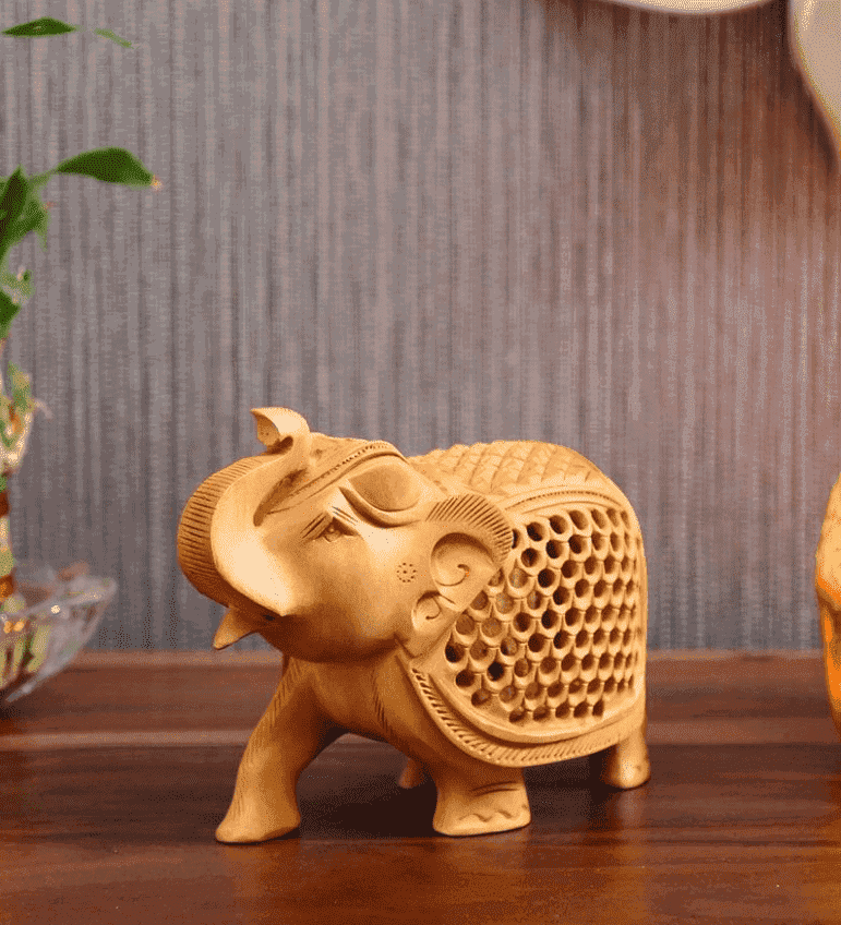 Brown Wood Jali Elephant Showpiece and decor item for home