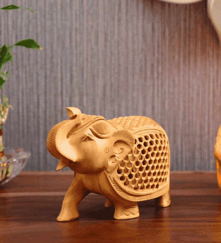 Brown Wood Jali Elephant S،wpiece and decor item for ،me