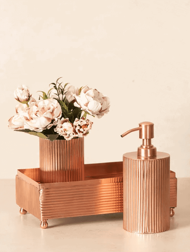 Rose Gold Br، Ripple Cut Bathroom Set (Set Of 3)