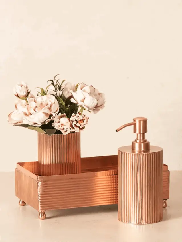 Rose Gold Brass Ripple Cut Bathroom Set (Set Of 3)