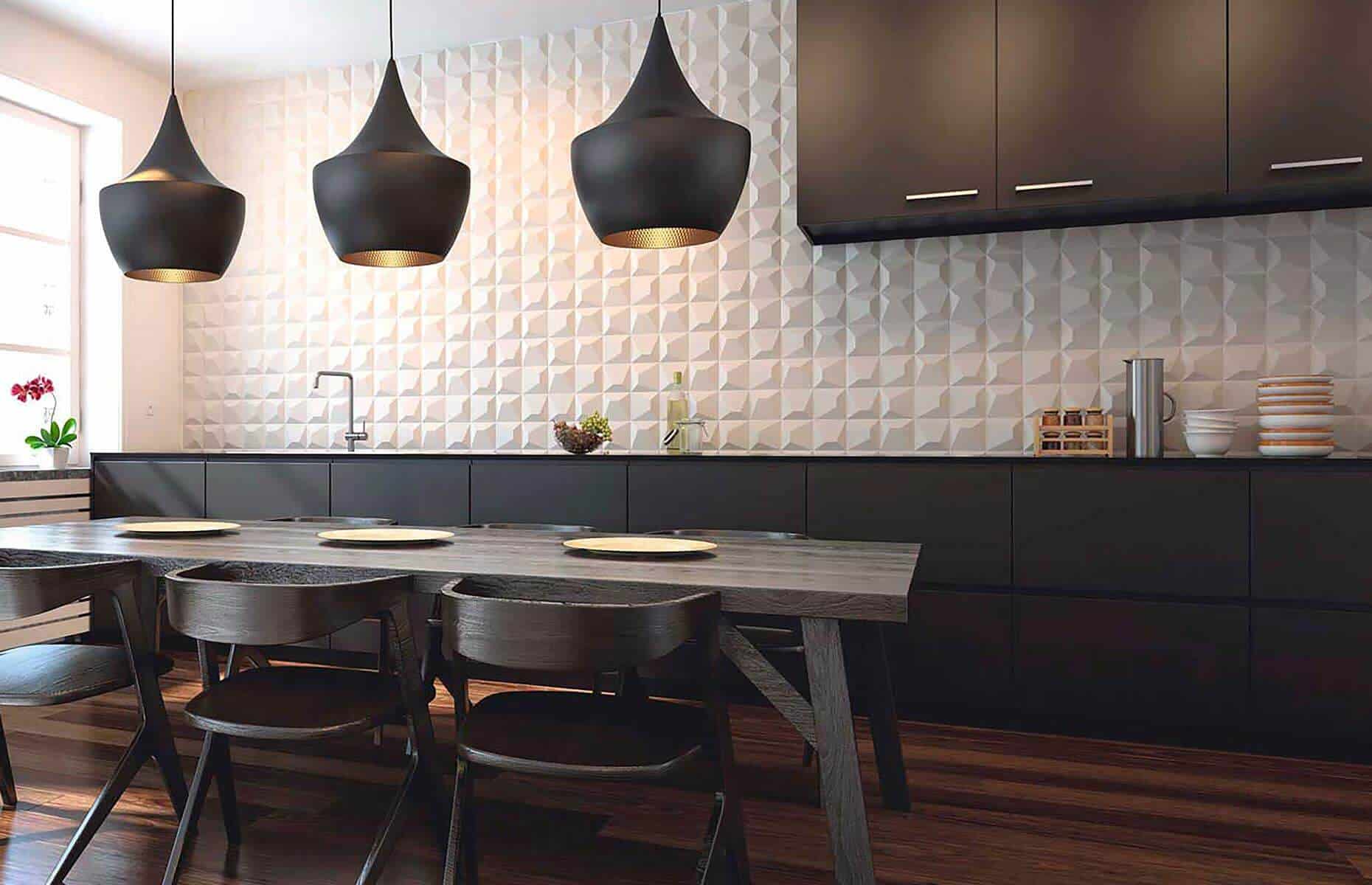 white 3D kitchen tiles