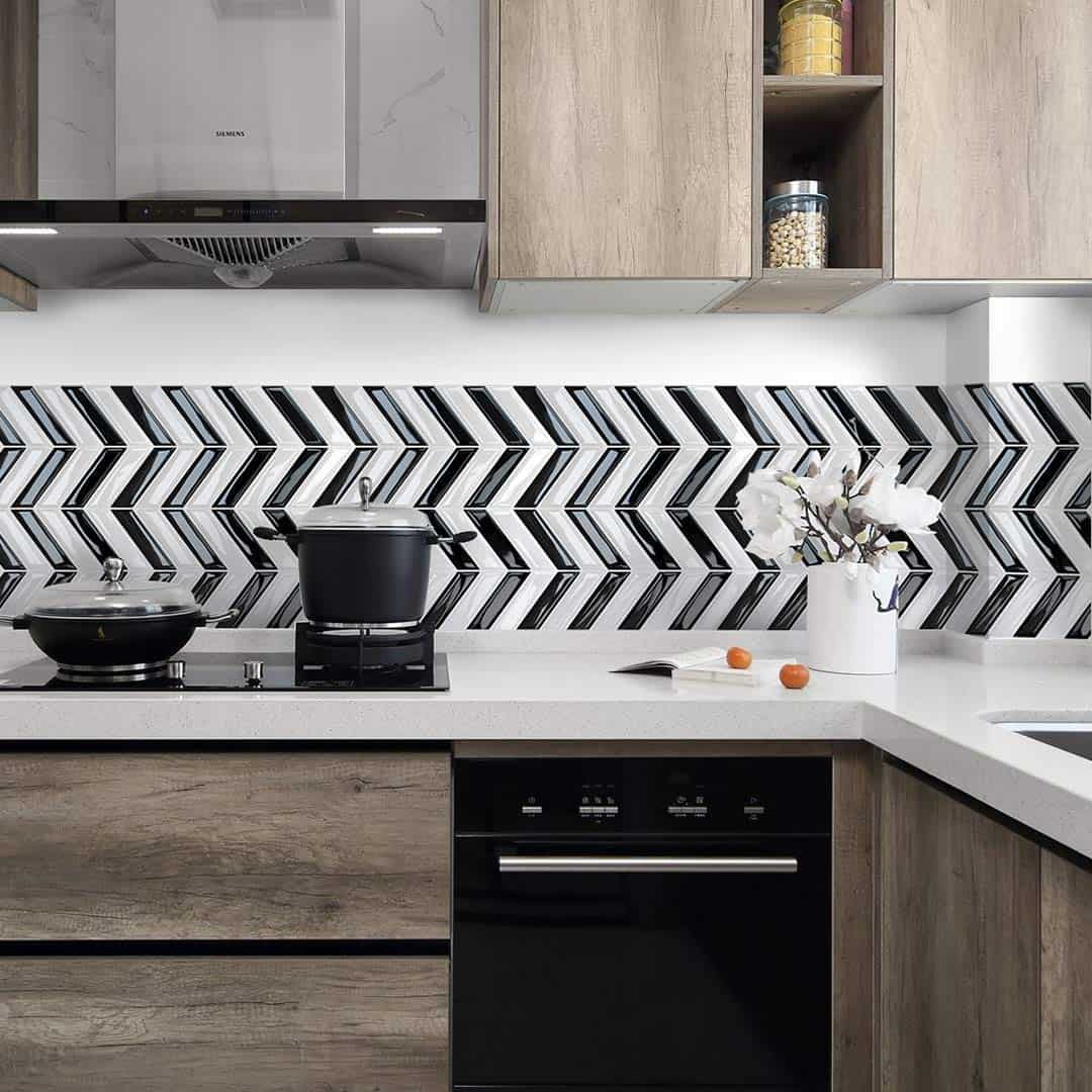 white and black 3D kitchen tiles