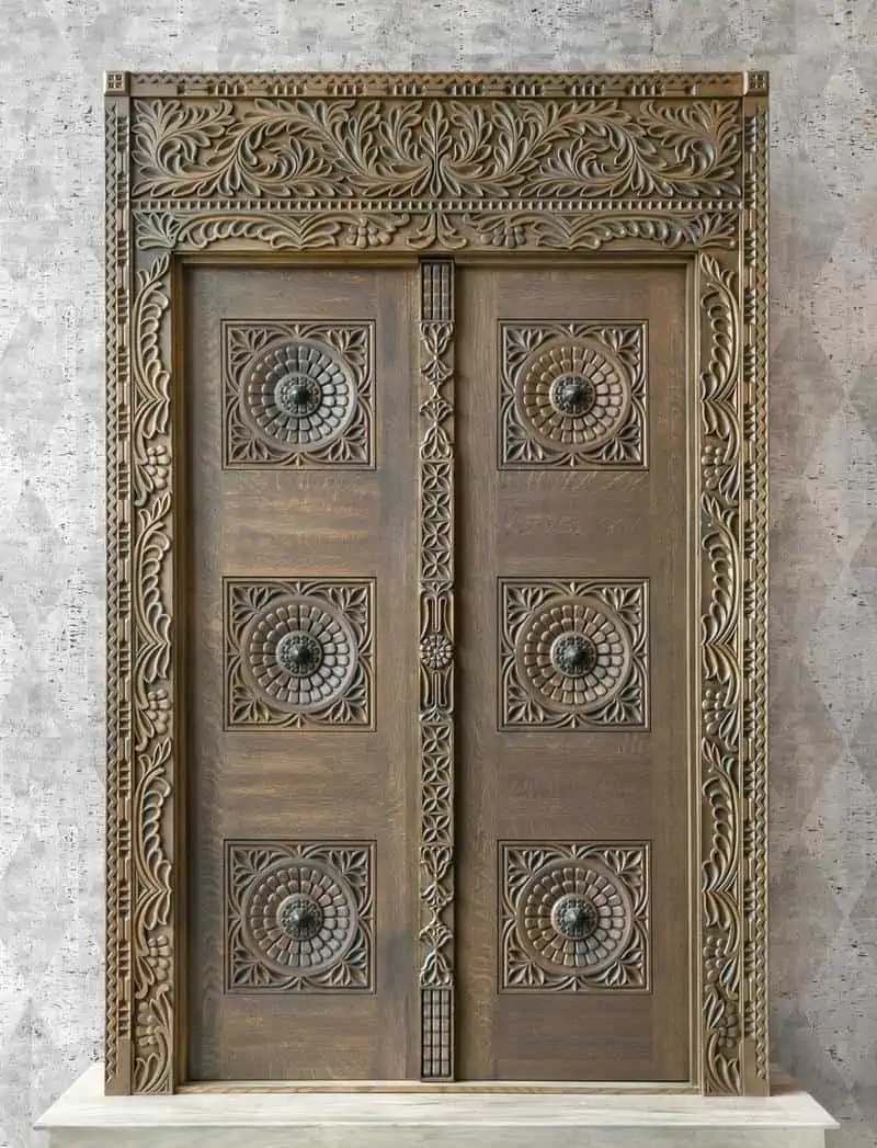 Beautifully engraved Indian style brown wooden door