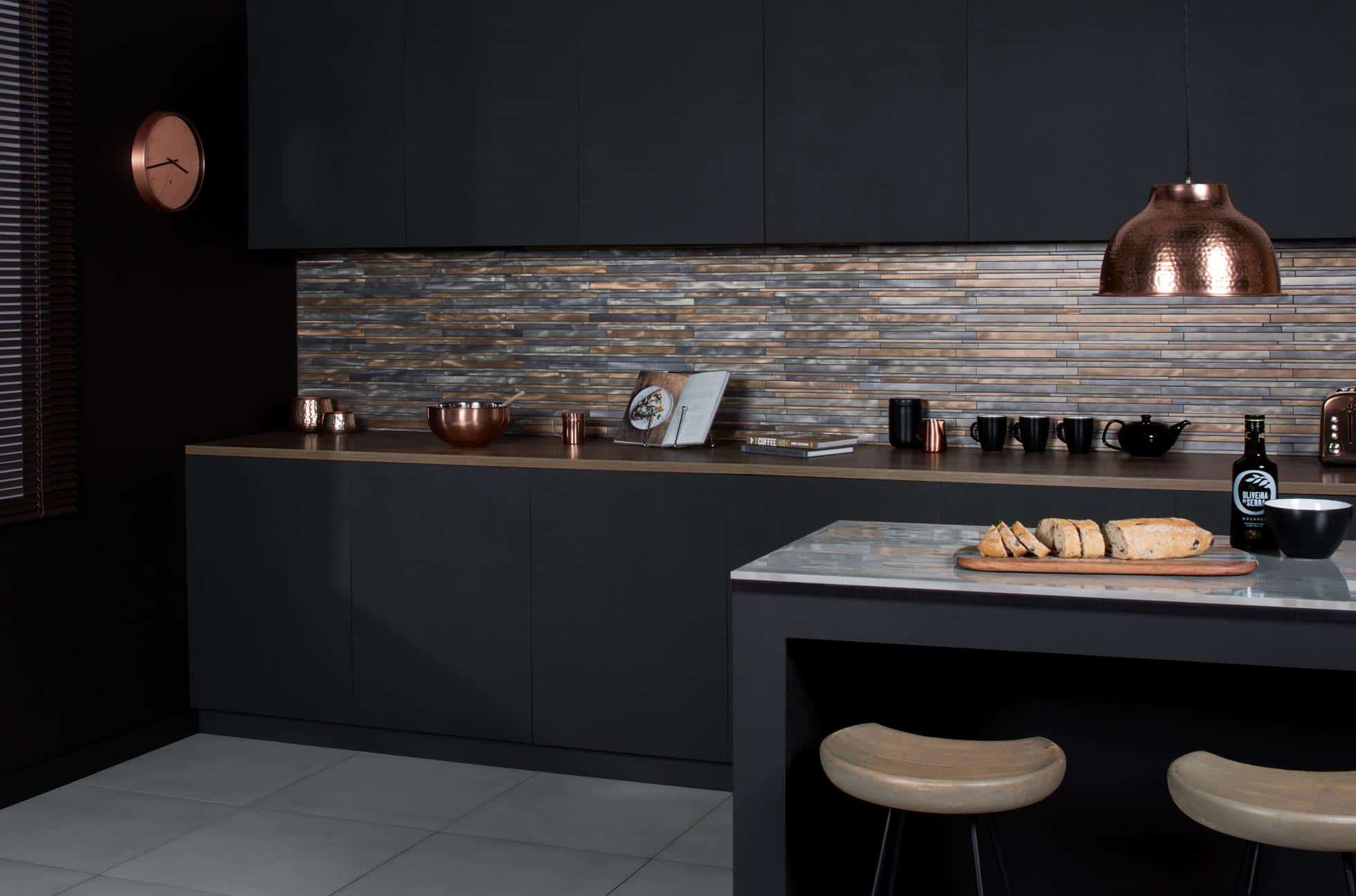 two-toned metallic decorative tiles for kitchen walls