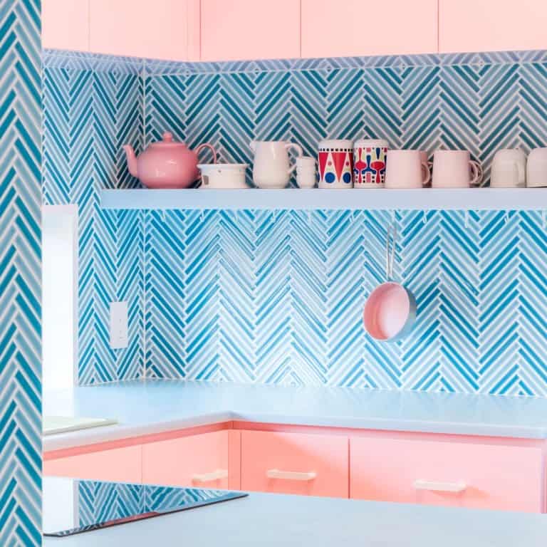 blue Colourful chevron pattern tiles for kitchen backsplash