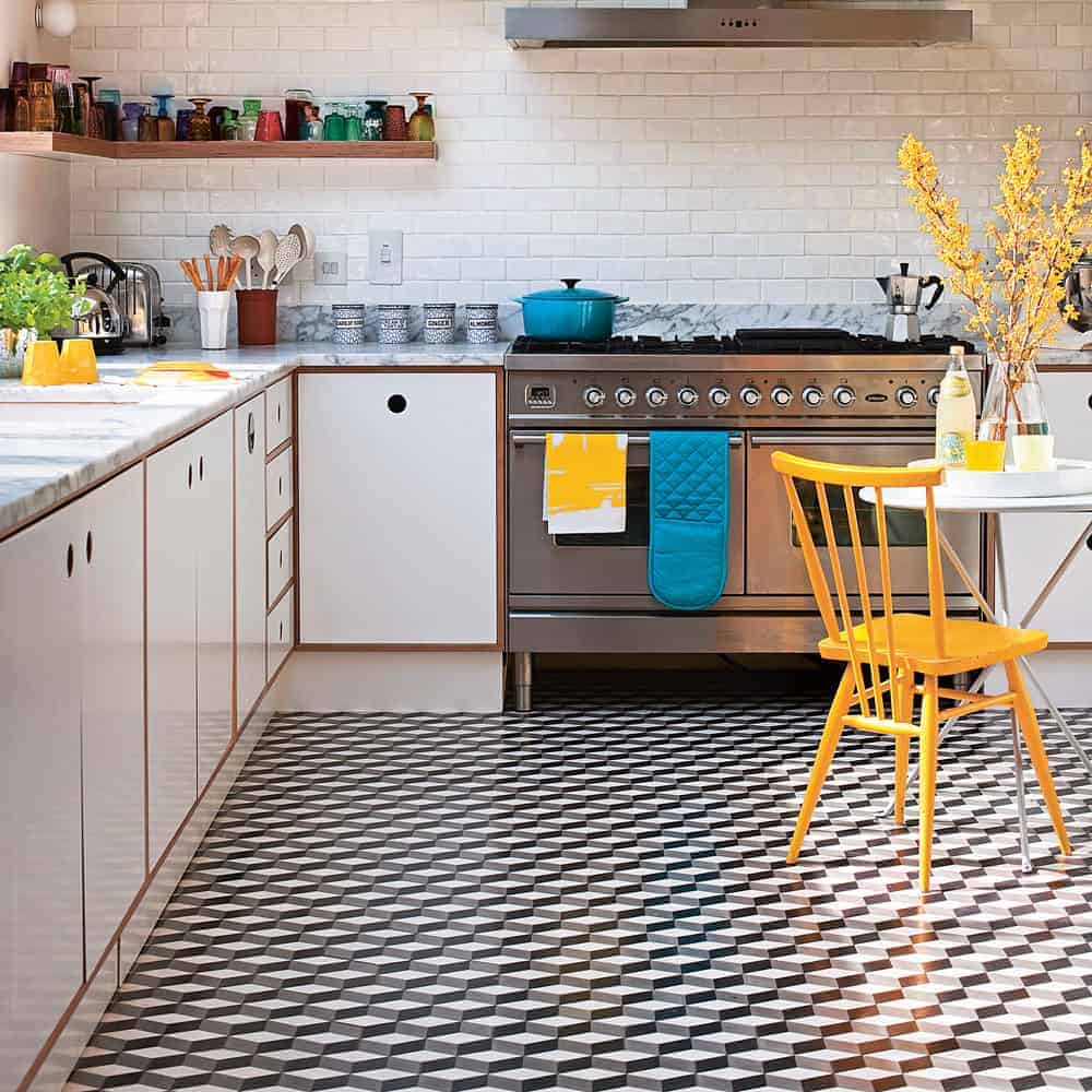 black and white patterned floor tiles