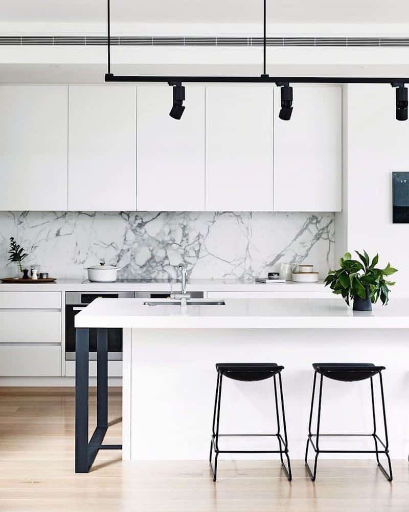 white and grey marble effect metro tiles for kitchen walls, kitchen backsplash design