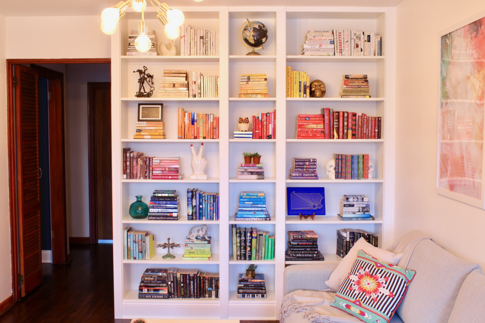 White floor to ceiling book case for your living room