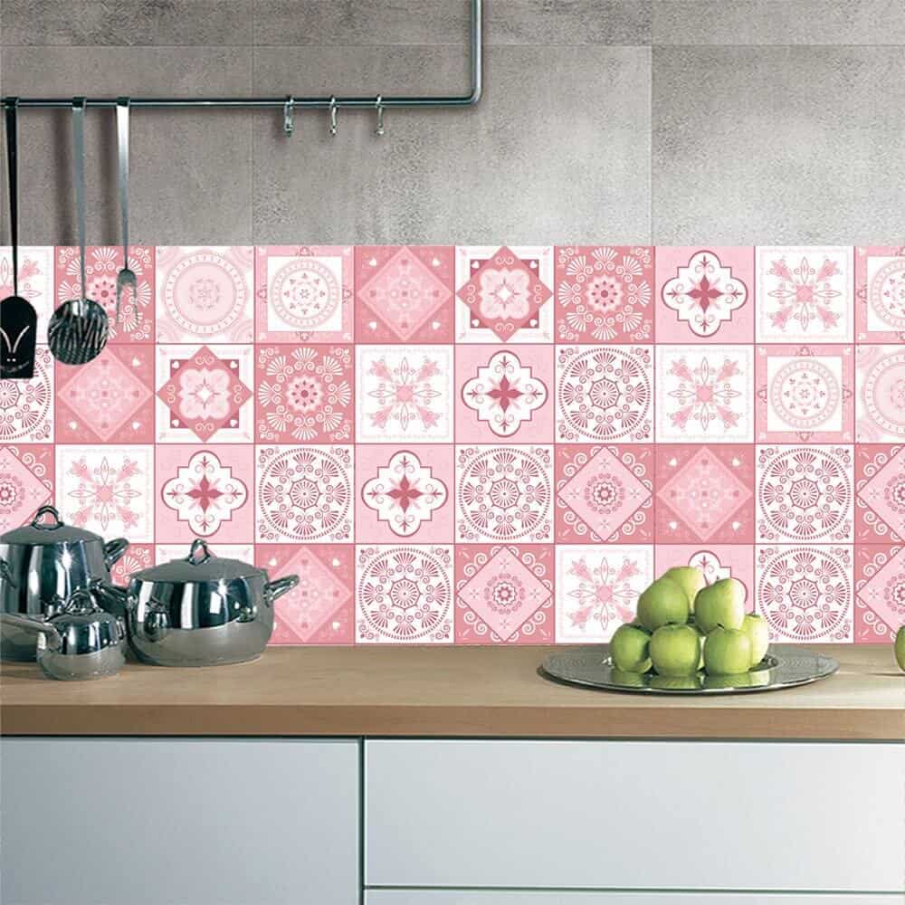 pink and white, two-toned moroccan tiles for kitchen backsplash, subway tiles, kitchen wall tiles design