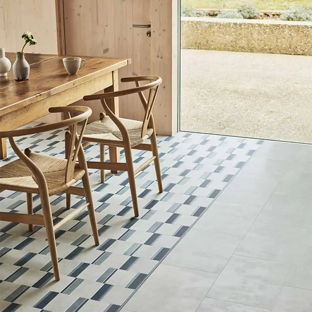 monochrome kitchen mosaic flooring