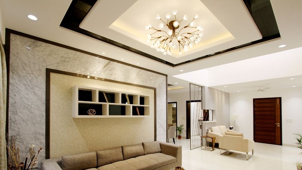 designer false ceiling, high-quality material, peripheral ceiling, sofa, lighting, shelf, flooring