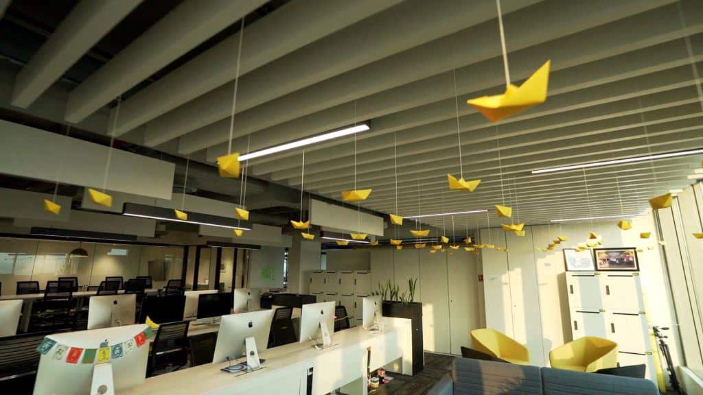 Ecophon Baffle ceiling at KANTAR office by eleganz interiors private limited - interior turnkey contractors in mumbai