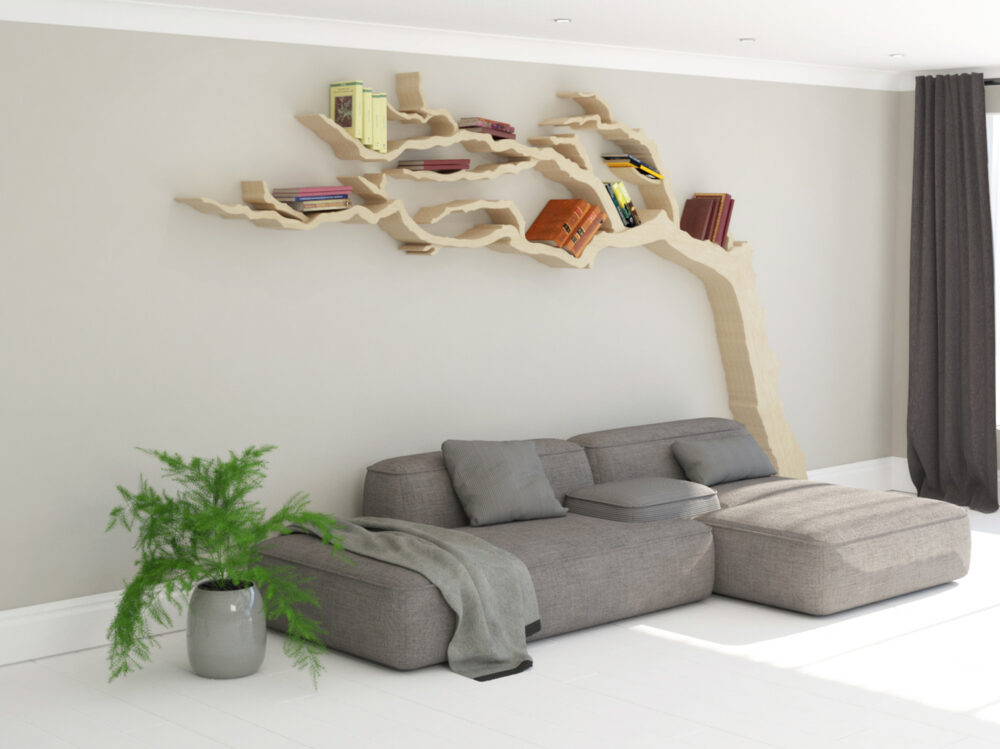 Wooden Tree design book display case for your living room