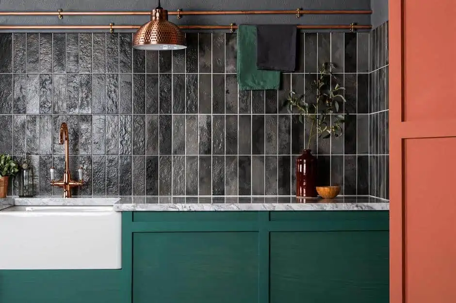 black and grey patterned tiles for contemporary kitchen design