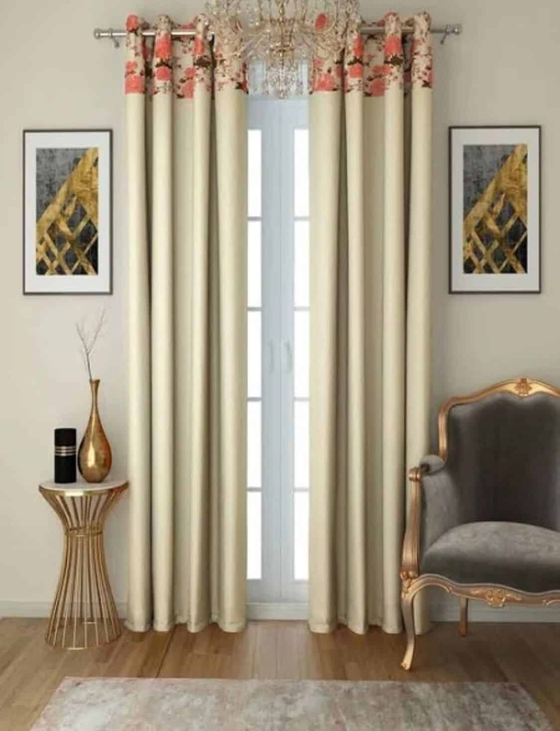 Printed above border white curtains 