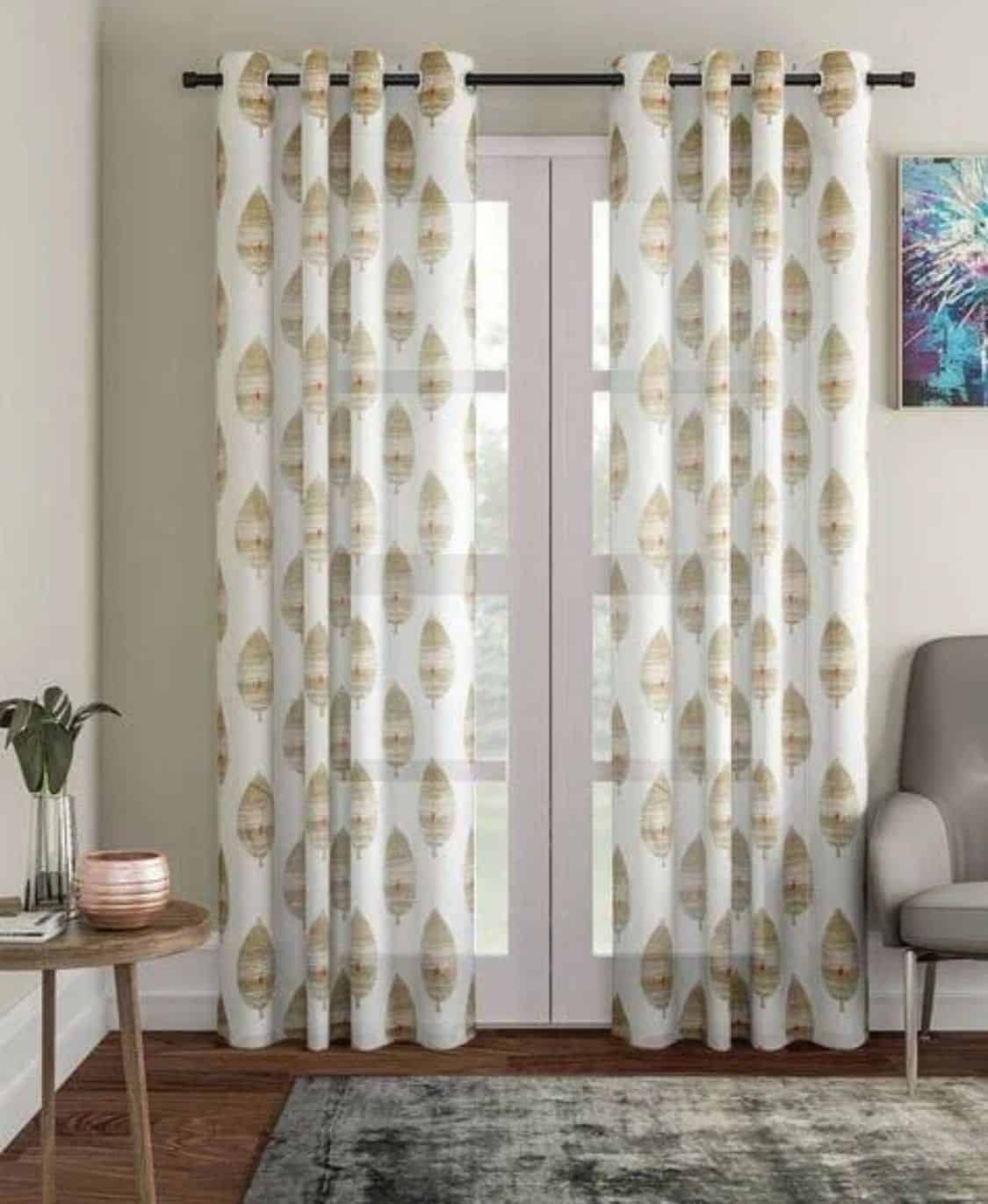 Printed white curtains