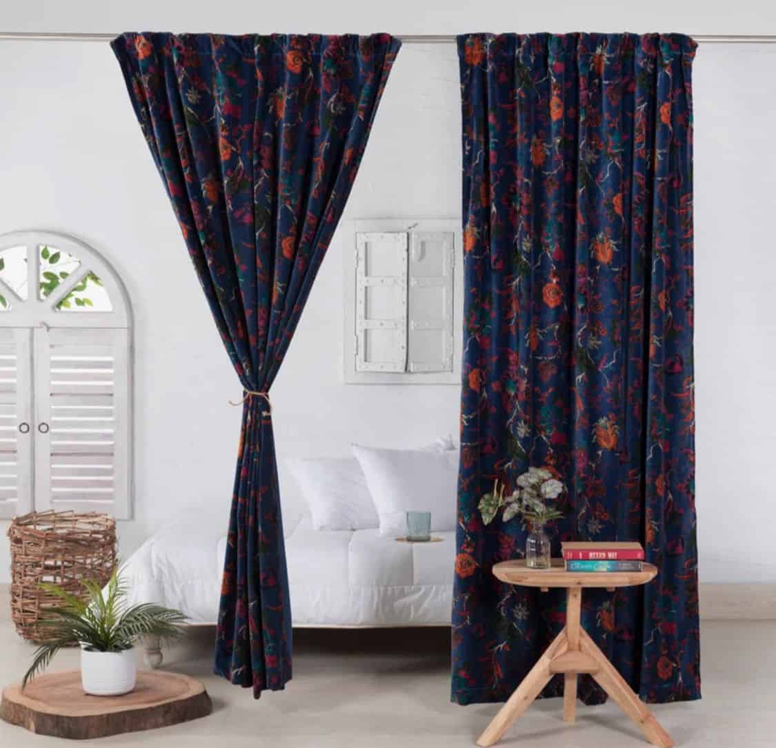 Blue flower print curtains
