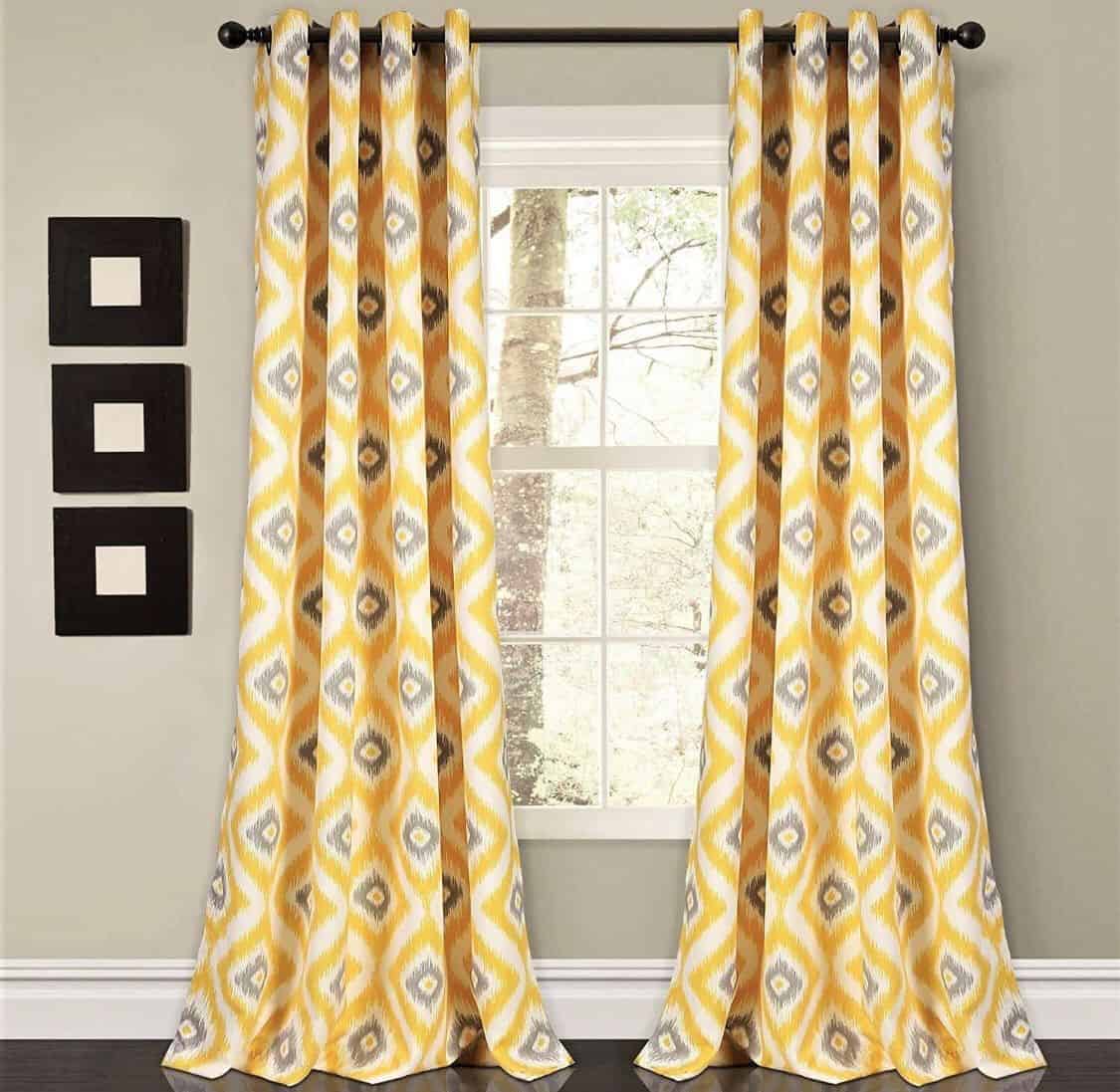 printed yellow curtains
