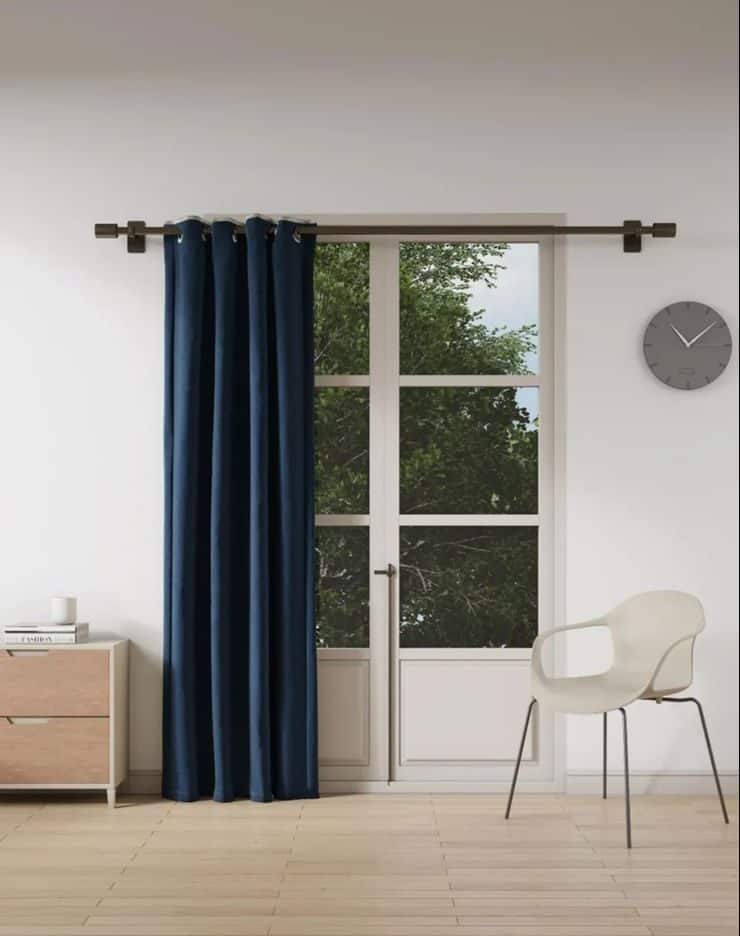 Blue door drapes with white interior for living room