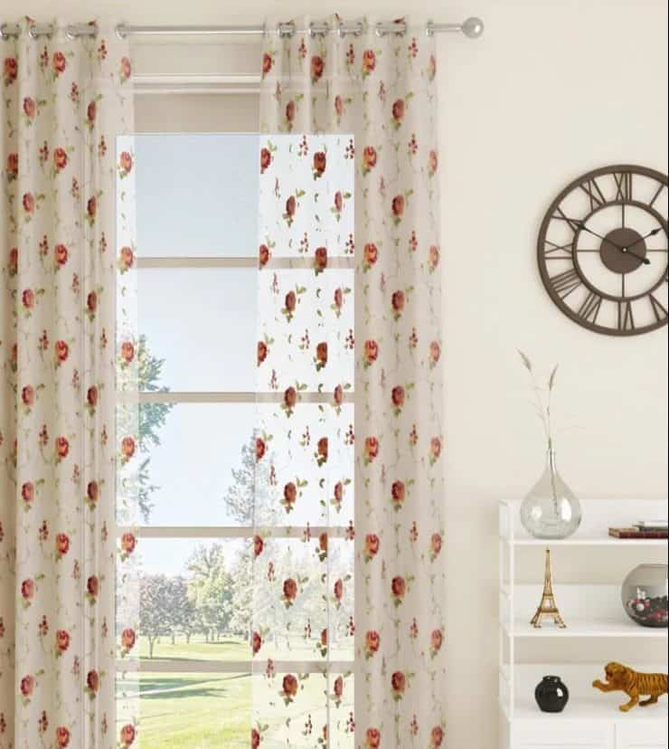 Printed white flowery drapes for living room and bed room 