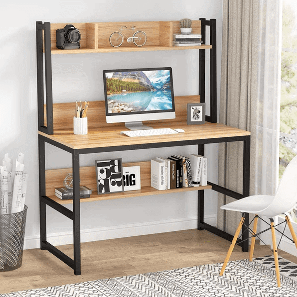 wood and iron computer desk