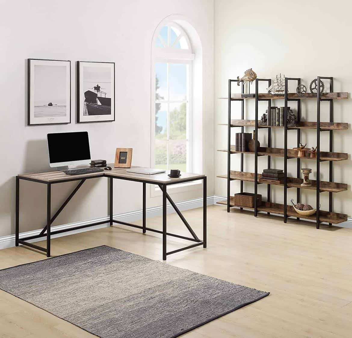 corner computer table, laptop, L-shaped, living room