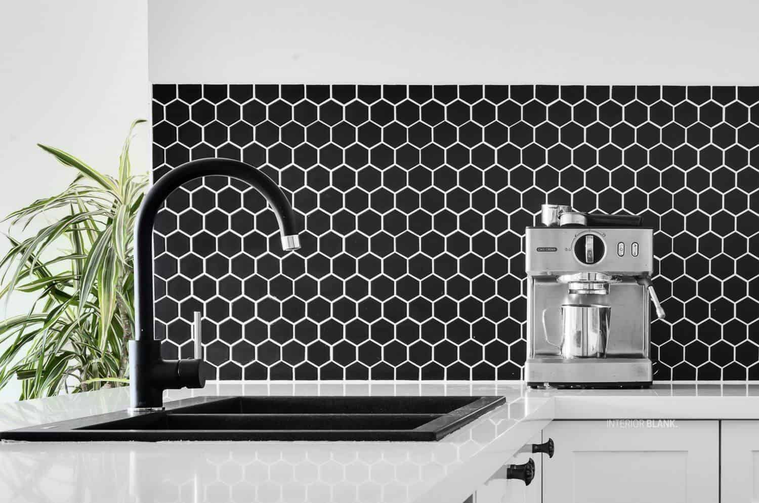 black and white hexagonal tiles for kitchen backsplash, subway tiles
