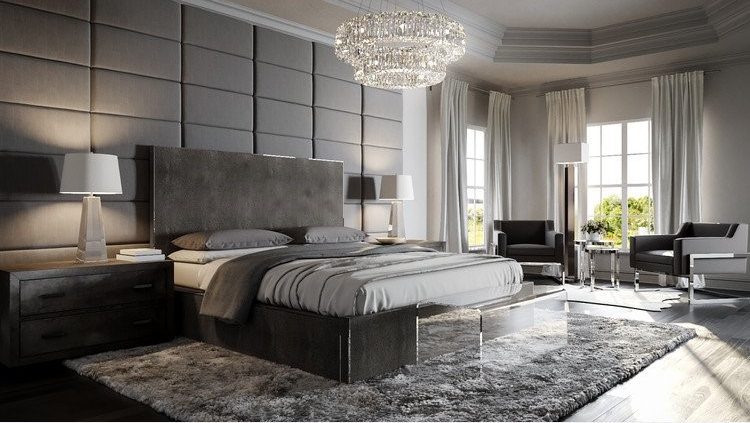 The hanging chandelier light over the bed saves valuable space and looks stylish, bedroom interior design, colour, wardrobe, images, wall design