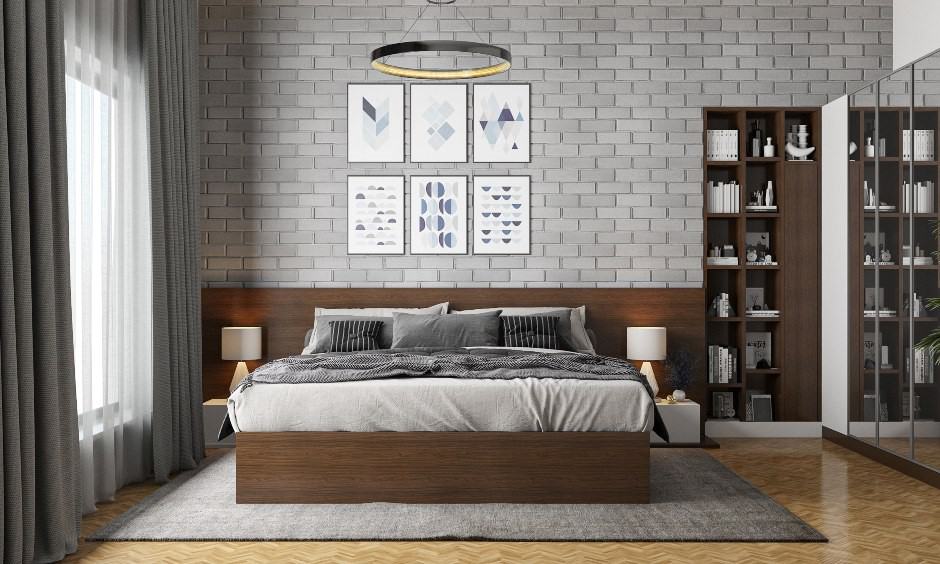 The brick pattern on the wall makes for a great accent wall bedroom interior design, colour, wardrobe, images, wall design