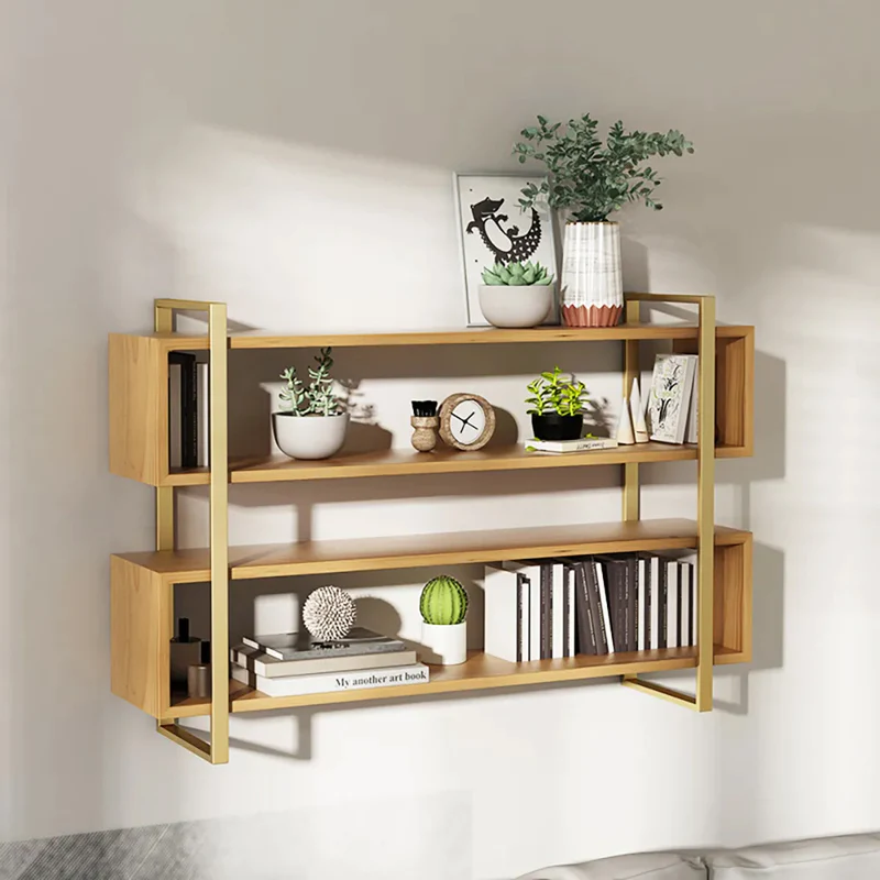 Wooden and metal finish floating bookcase for your hall