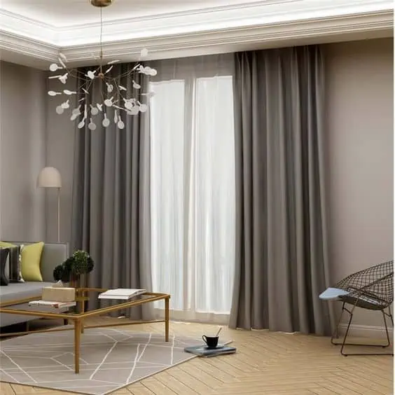 Gray drapes with contemporary room