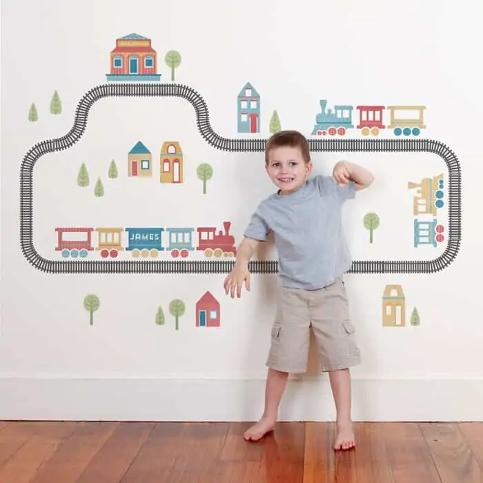 kid friendly train set wall decal