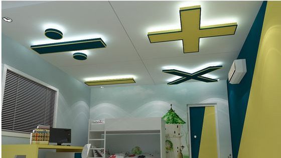 mathematical decor for kids room, lights, mathematical symbols, tree, chairs, football, bedrrom