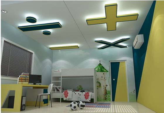 mathematical decor for kids room, lights, mathematical symbols, tree, chairs, football, bedrrom