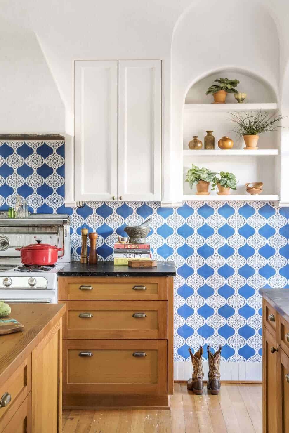 blue and white patterned tiles for kitchen, kitchen backsplash ideas