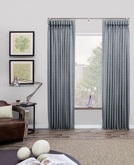 Gray goblet pleat curtains 