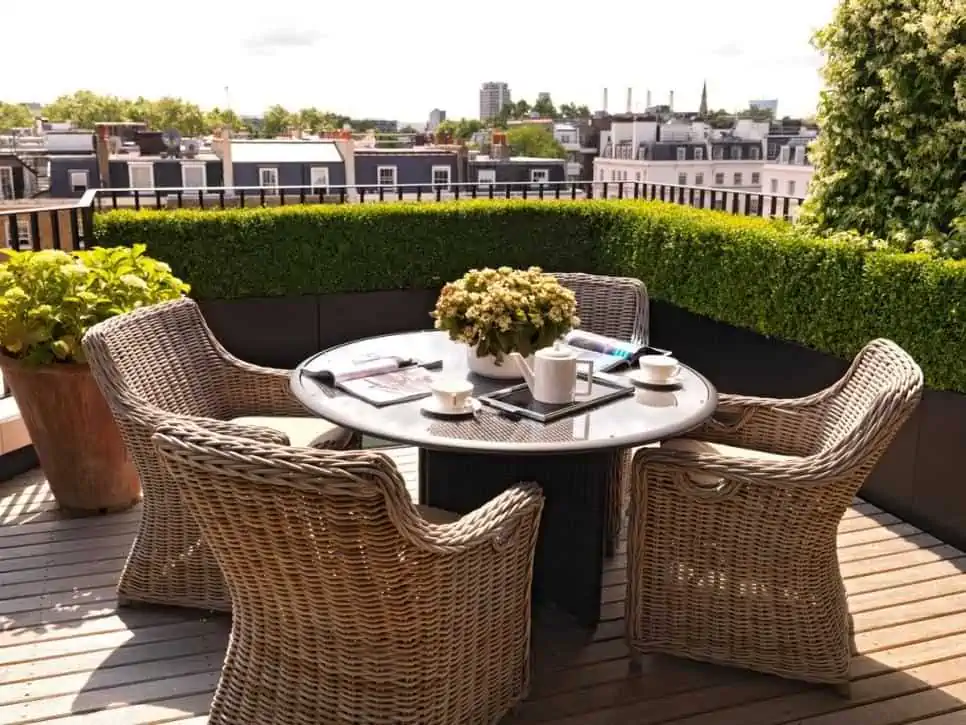 Beige Cane Chairs in balcony enclosed