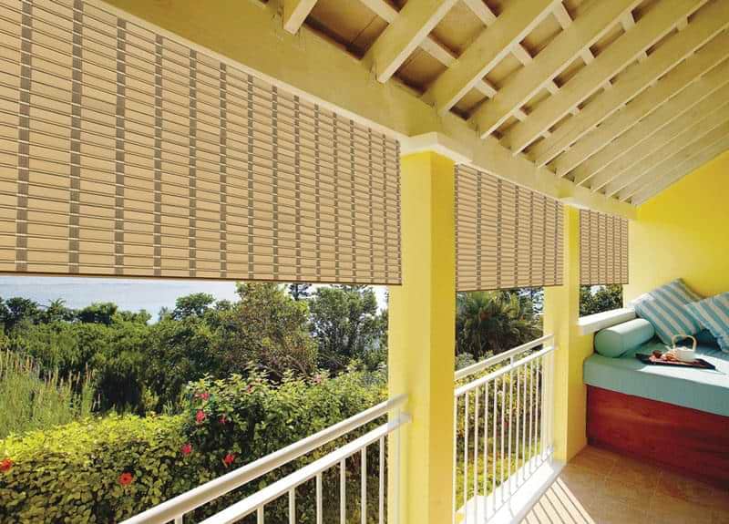 Blinds on yellow wall for privacy and shade
