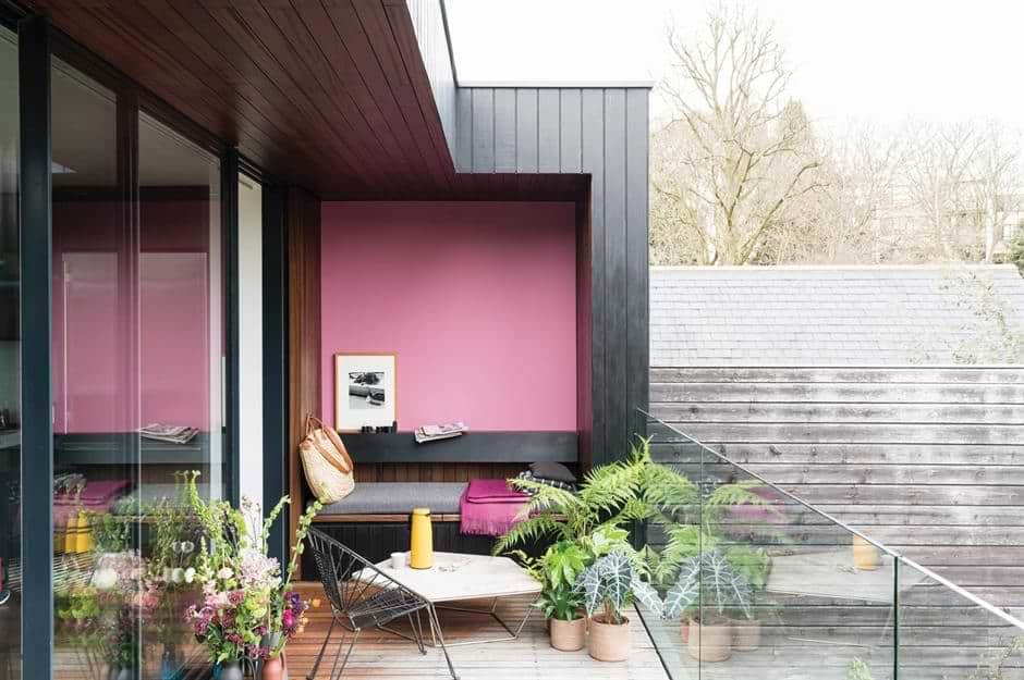 pink wall balcony with glass encasements