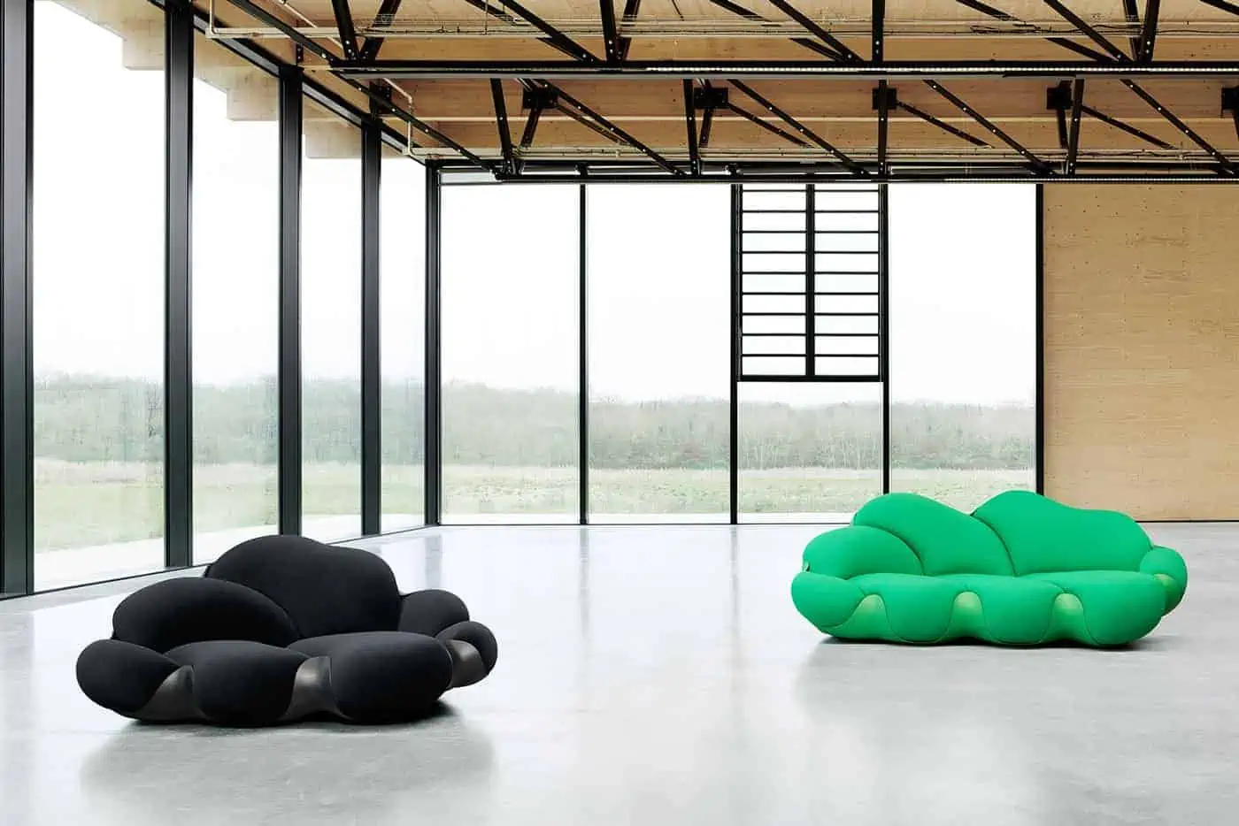 green and black unique sofa at MDW and salone del mobile fair