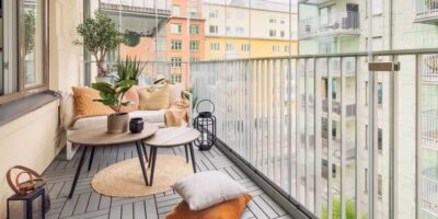 Beautiful balcony decoration ideas with cute grey decor and classic grills