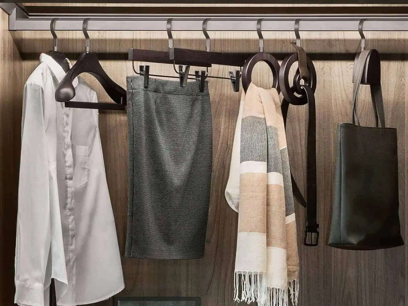 wardrobe hangers in brown colour and different styles