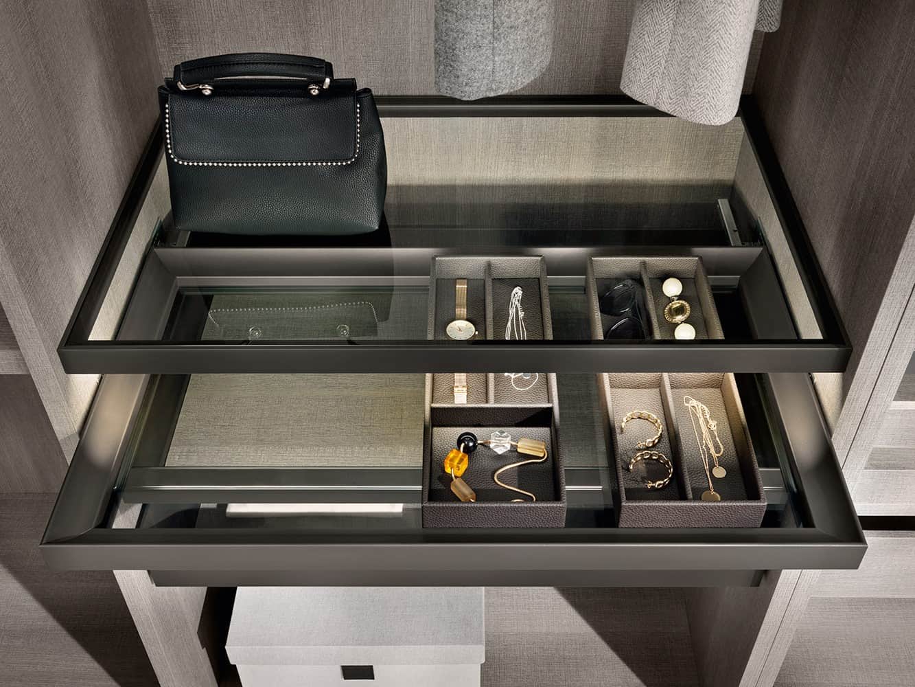 glass cabinets with aluminium profile for wardrobe shelves