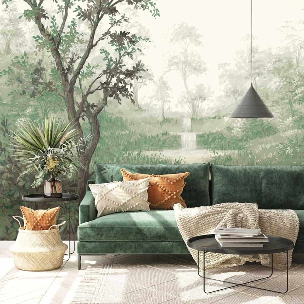 Jungle inspired green wall mural for nature lovers