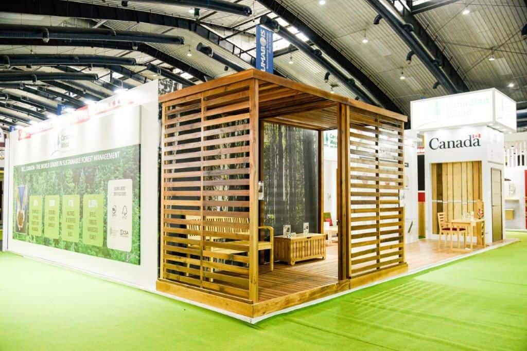 wooden pergola designed by Nesca Homes, Hyderabad, pergola design showcased at IndiaWood 2022