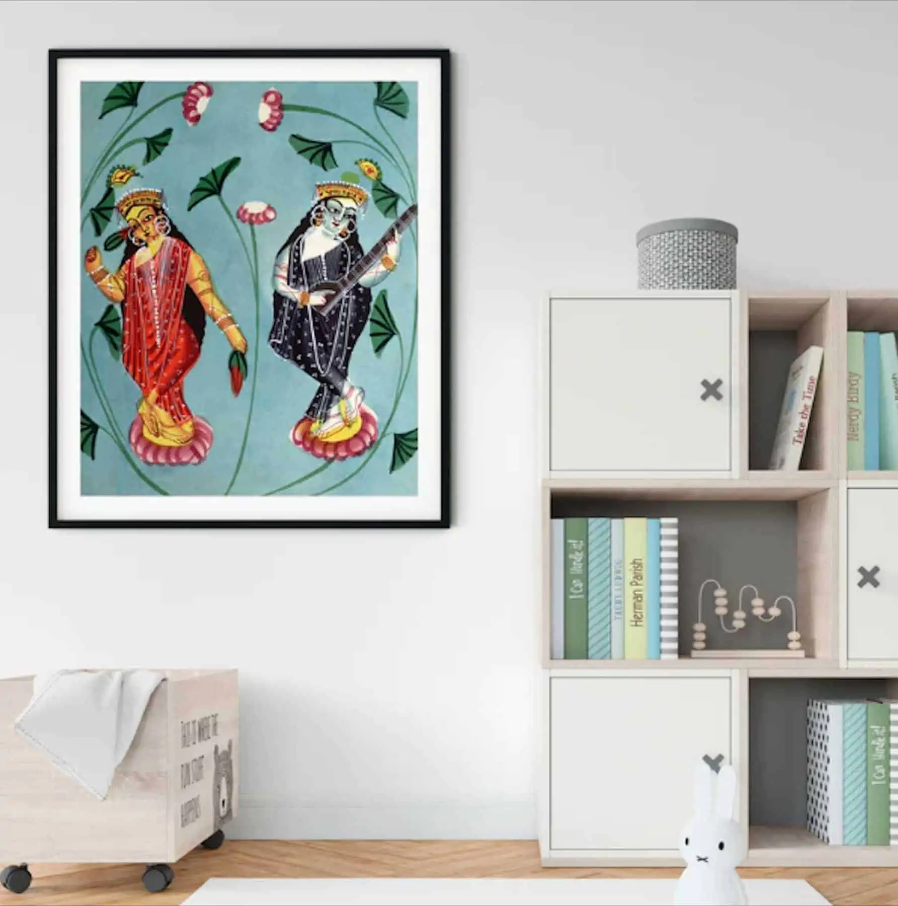 Lakshmi and Saraswati Kalighat wall art hanging and decor